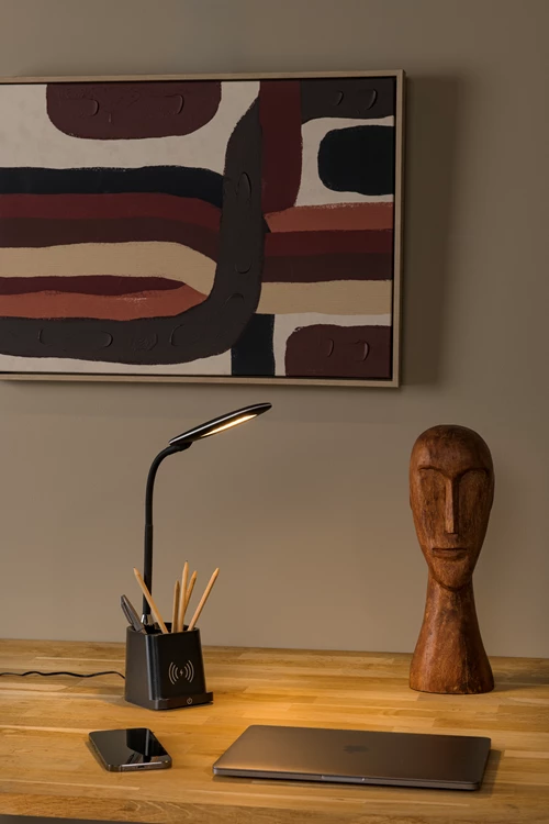 Lucide PENNY - Lampe de bureau - LED Dim. - 1x4,7W 3000K - Avec chargeur sans fil - Noir - ambiance 1